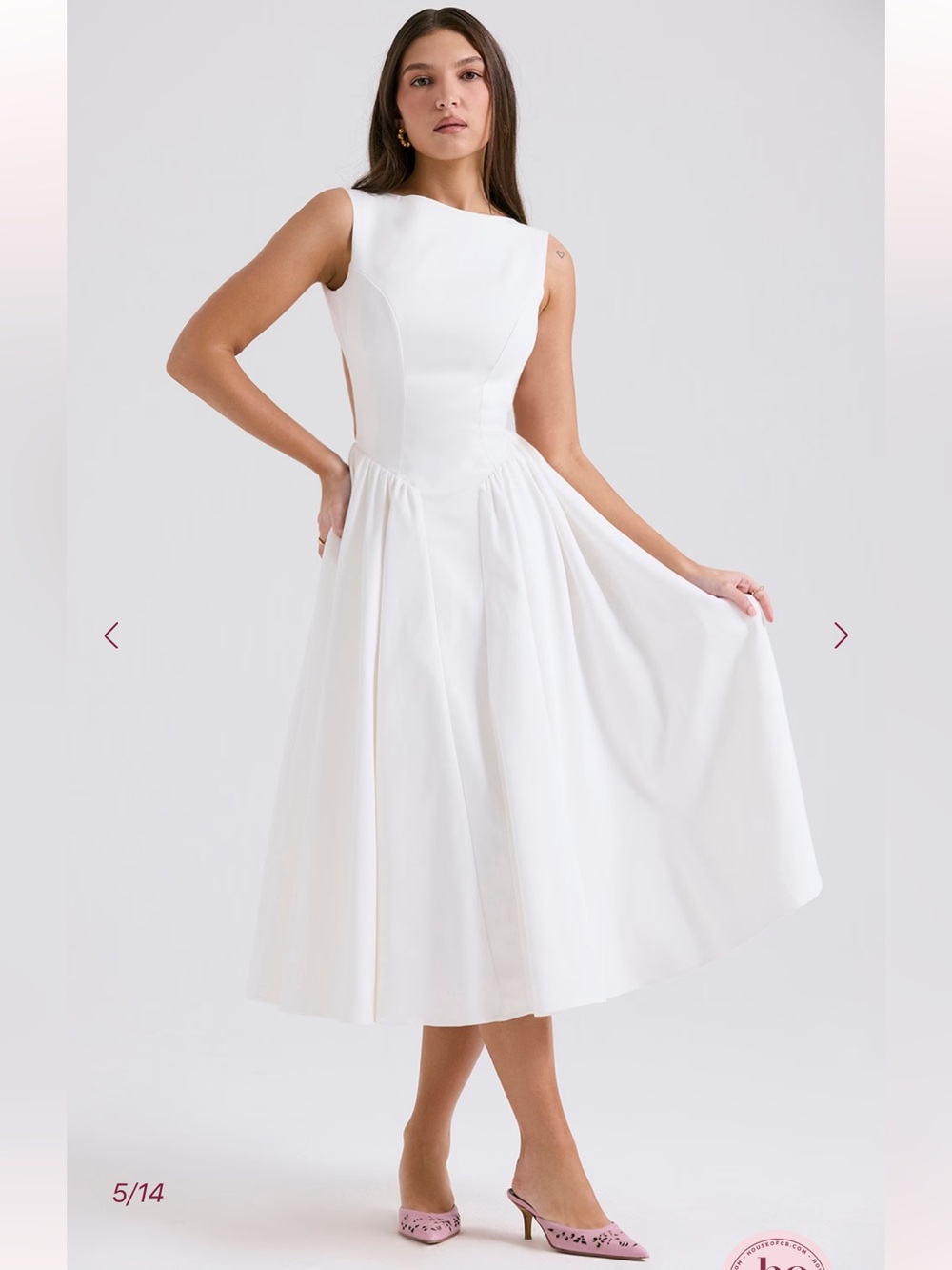 HOUSE OF CB Cindy White Twill Midi Sundress NWOT